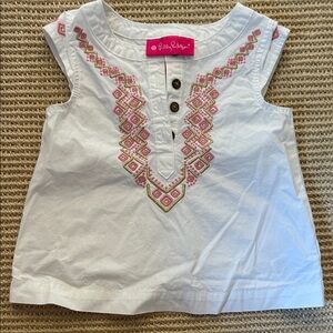 Lilly Pulitzer White Top with Pink Embroidery